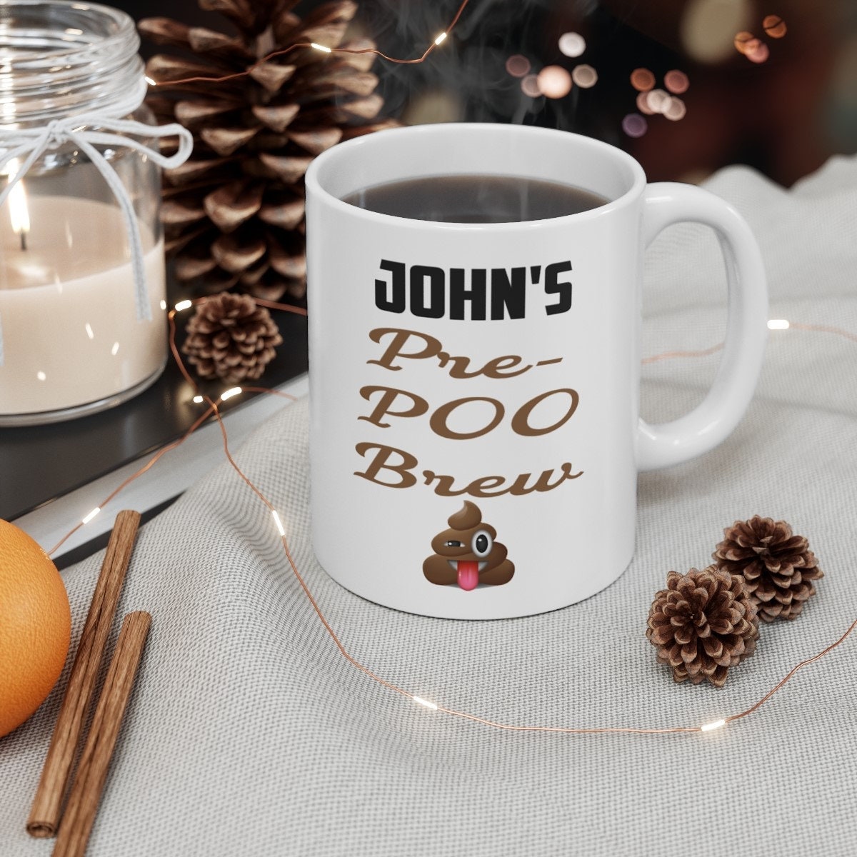 Funny Personalised Mug For Man or Woman Pre Poo Brew, Funny Birthday Gift For Dad Mum Sister Brother Uncle Birthday Gift Coworker Colleague